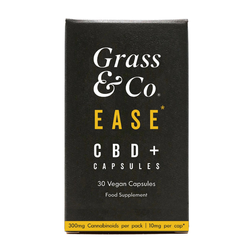 Front view of EASE CBD capsules for pain packaging.