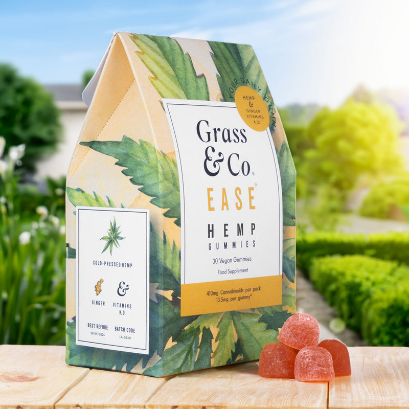EASE 400mg Cold-Pressed Hemp CBD Gummies with Ginger for Aches and Pains - Grass & Co.