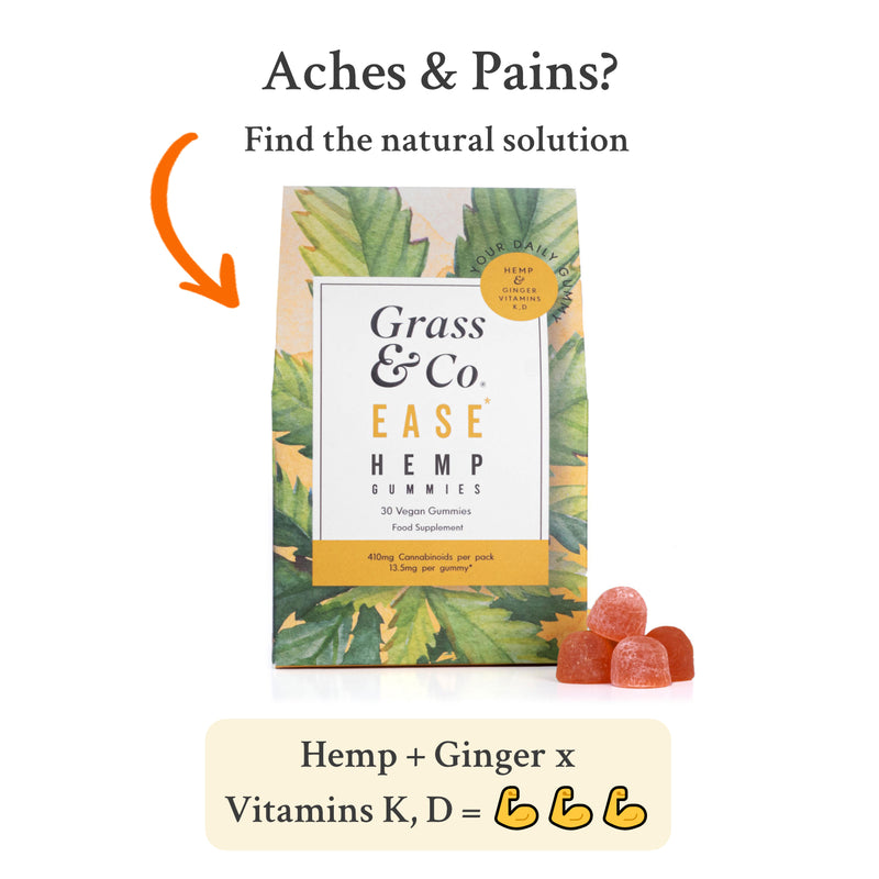 EASE 400mg Cold-Pressed Hemp CBD Gummies with Ginger for Aches and Pains - Grass & Co.