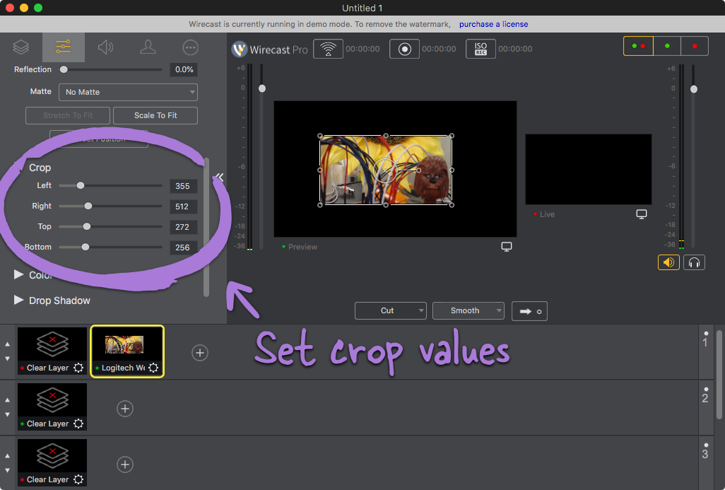 Set the crop values