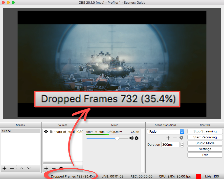 How OBS tells you if you're dropping frames