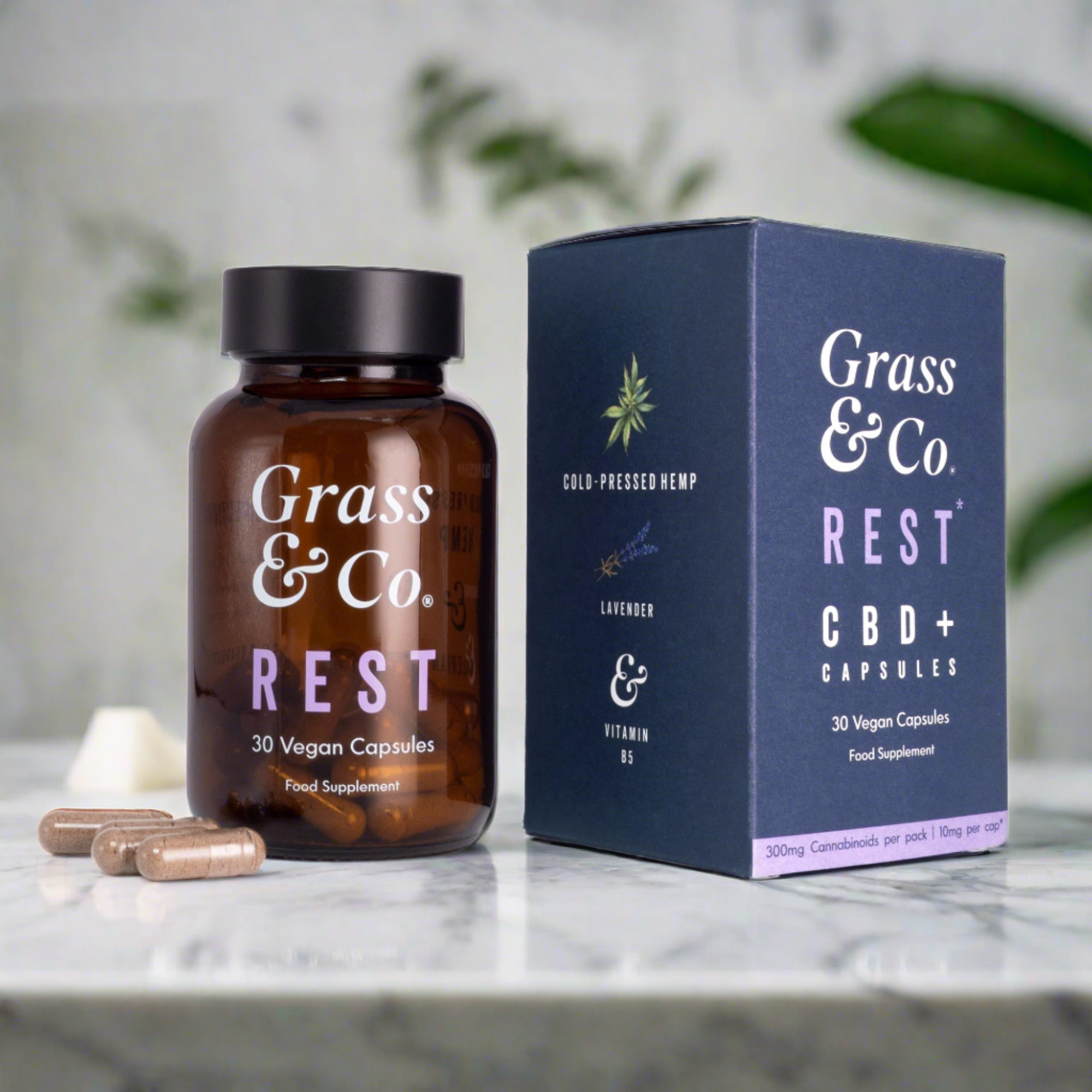 REST 300mg Cold-Pressed Hemp CBD Capsules - Grass & Co.